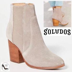 Soludos Emma Mineral Grey Suede Ankle Booties Leather Casual Block Heel Boots 10